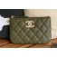 Chanel Gold-Tone Metal Logo Zip Card Holder AP3049 in Grained Calfskin Green