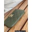 Chanel Gold-Tone Metal Logo Zip Card Holder AP3049 in Grained Calfskin Green