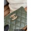 Chanel Gold-Tone Metal Logo Zip Card Holder AP3049 in Grained Calfskin Green