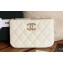 Chanel Gold-Tone Metal Logo Zip Card Holder AP3049 in Grained Calfskin White