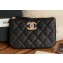 Chanel Gold-Tone Metal Logo Zip Card Holder AP3049 in Grained Calfskin Black