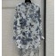 Dior Flared Mid-Length Shirt in White and Pastel Midnight Blue Cotton Voile with Toile de Jouy Mexico Motif 2023