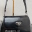 Prada Cleo brushed leather shoulder bag with flap 1BD316 Black 2023