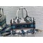Dior Mini Dior Book Tote Bag with Strap in White and Pastel Midnight Blue Toile de Jouy Mexico Embroidery