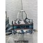 Dior Mini Dior Book Tote Bag with Strap in White and Pastel Midnight Blue Toile de Jouy Mexico Embroidery