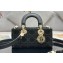 Dior Small Lady D-Joy Bag in Black Cannage Cotton with Micropearl Embroidery