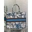 Dior Large Book Tote Bag in White and Pastel Midnight Blue Toile de Jouy Mexico Embroidery
