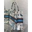 Dior Large Book Tote Bag in White and Pastel Midnight Blue Toile de Jouy Mexico Embroidery