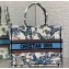 Dior Medium Book Tote Bag in White and Pastel Midnight Blue Toile de Jouy Mexico Embroidery