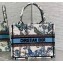 Dior Small Book Tote Bag in White and Pastel Midnight Blue Toile de Jouy Mexico Embroidery
