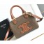 Celine SMALL BOSTON CUIR TRIOMPHE BAG in TEXTILE and Calfskin Khaki/Tan