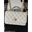 Chanel Small Flap Bag with Flower Top Handle A96033 White 2024
