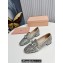 Miu Miu Glitter fabric loafers Silver 01 with metal chain and artificial crystal ornament 2024