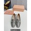 Miu Miu Glitter fabric loafers Silver 01 with metal chain and artificial crystal ornament 2024