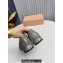 Miu Miu Glitter fabric loafers Silver 01 with metal chain and artificial crystal ornament 2024