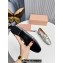 Miu Miu Glitter fabric loafers Silver 01 with metal chain and artificial crystal ornament 2024