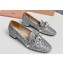 Miu Miu Glitter fabric loafers Silver 02 with metal chain and artificial crystal ornament 2024