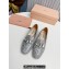 Miu Miu Glitter fabric loafers Silver 02 with metal chain and artificial crystal ornament 2024