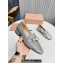Miu Miu Glitter fabric loafers Silver 02 with metal chain and artificial crystal ornament 2024