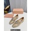 Miu Miu Glitter fabric loafers Gold 02 with metal chain and artificial crystal ornament 2024
