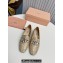 Miu Miu Glitter fabric loafers Gold 02 with metal chain and artificial crystal ornament 2024