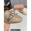 Miu Miu Glitter fabric loafers Gold 02 with metal chain and artificial crystal ornament 2024