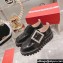 Roger Vivier Viv’ Go-Thick Strass Buckle Loafers in Brushed Leather Black 2024