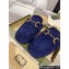 Gucci Merinos wool lining mules with Horsebit 771061 leather Suede Blue 2024