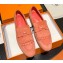 Hermes Royal loafer in suede goatskin Lobster Pink with fringe and tone-on-tone lacquered palladium-plated signature "H" detail