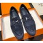 Hermes Royal loafer in suede goatskin Navy Blue with fringe and palladium-plated signature "H" detail