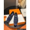 Hermes Royal loafer in suede goatskin Navy Blue with fringe and palladium-plated signature "H" detail