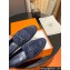 Hermes Royal loafer in suede goatskin Navy Blue with fringe and palladium-plated signature "H" detail