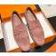 Hermes Royal loafer in suede goatskin Nude Pink with fringe and tone-on-tone lacquered palladium-plated signature "H" detail
