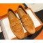Hermes Royal loafer in suede goatskin Yellow with fringe and tone-on-tone lacquered palladium-plated signature "H" detail