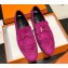 Hermes Royal loafer in suede goatskin Purple with fringe and tone-on-tone lacquered palladium-plated signature "H" detail