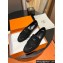 Hermes Royal loafer in suede goatskin Black with fringe and tone-on-tone lacquered palladium-plated signature "H" detail