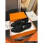 Hermes Royal loafer in suede goatskin Black with fringe and tone-on-tone lacquered palladium-plated signature "H" detail