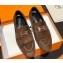 Hermes Royal loafer in suede goatskin Coffee with fringe and tone-on-tone lacquered palladium-plated signature "H" detail