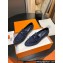 Hermes Paris loafer in suede goatskin Navy Blue with palladium-plated signature "H" detail