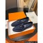 Hermes Paris loafer in suede goatskin Navy Blue with palladium-plated signature "H" detail