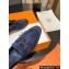 Hermes Paris loafer in suede goatskin Navy Blue with palladium-plated signature "H" detail