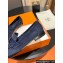 Hermes Paris loafer in suede goatskin Navy Blue with palladium-plated signature "H" detail