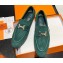 Hermes Paris loafer in suede goatskin Green with palladium-plated signature "H" detail
