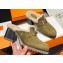 Hermes Heel 7.5cm Flore mule in suede goatskin Green with shearling lining 2024