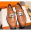 Hermes Hot loafer in calfskin Brown with palladium-plated oversized Kelly buckle 2024