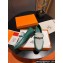 Hermes Destin loafer in calfskin Green and fringed H canvas with Kelly buckle
