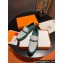 Hermes Destin loafer in calfskin Green and fringed H canvas with Kelly buckle