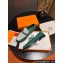 Hermes Destin loafer in calfskin Green and fringed H canvas with Kelly buckle