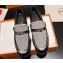 Hermes Destin loafer in calfskin Black and fringed H canvas with Kelly buckle