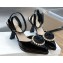 Dior Heel 8cm Rose Platform Pumps in Black Patent Calfskin and White Resin Pearls 2024
